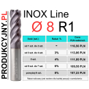 Frez z promieniem naroża fi 8 R1 INOX LINE